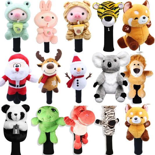 animal golf club driver head covers featuring various cute animal designs including Santa, reindeer, and more.