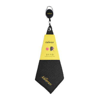 Kaiersn Park golf Towel displayed with its packaging and clip, ideal for cleaning golf equipment.