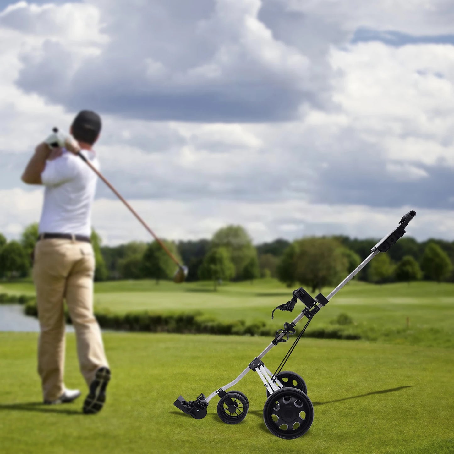Sportsman Specialty Products 3 Wheel Golf Push Cart Foldable Collapsible Lightweight Pushcart