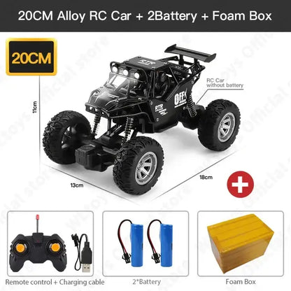 RC Car With Led Lights ZWN 1:12 1:16 4WD in black with remote, two batteries, and foam box, dimensions 20CM.