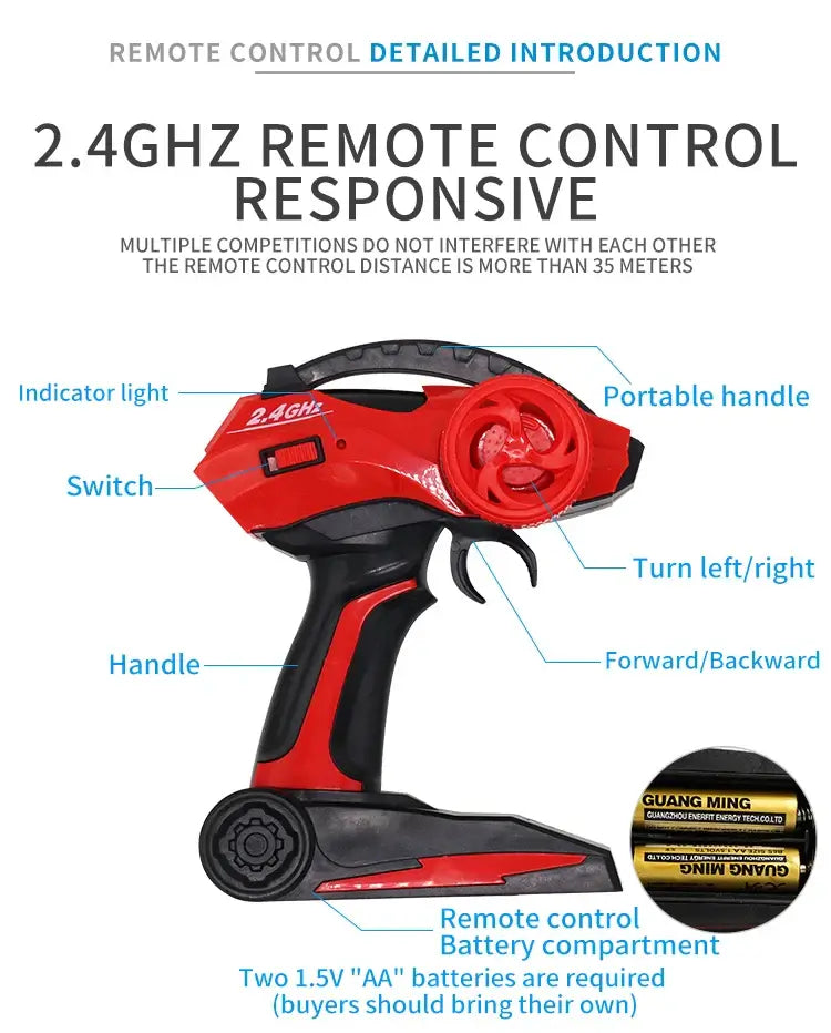 RC Car Remote Control Climbing Vehicle remote control with switch and battery compartment for outdoor adventures.