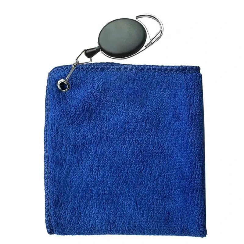 1Pc Golf Towel Microfibre Cleaning Cloth in blue color with a retractable clip for golfers