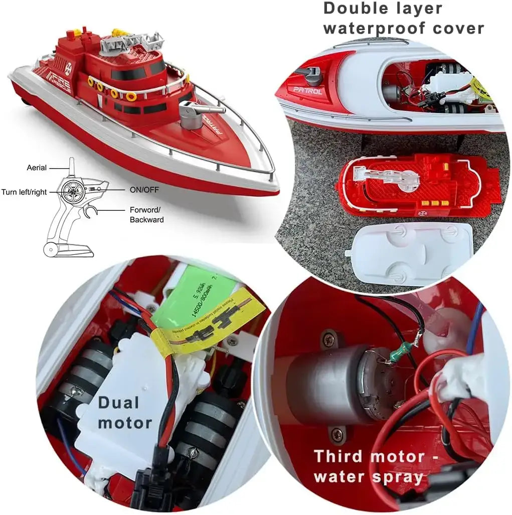 RTR Remote Control Boat H158 H160 Fire Rescue With Water Spray 20km/H Sportsman Specialty Products
