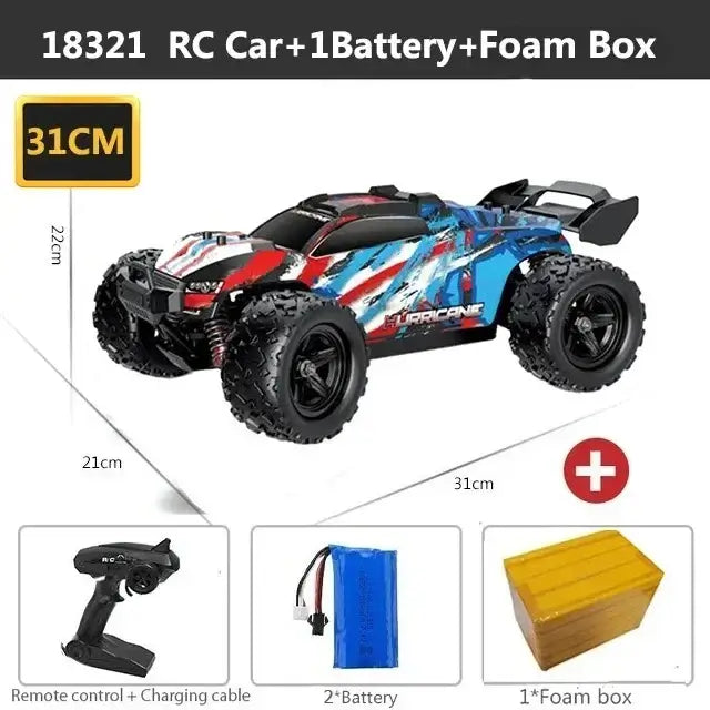Remote Control Car - All-Terrain 31CM RC car with battery and foam box, durable design for high-speed fun.