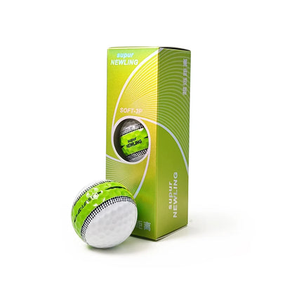 long distance golf balls Supur NEWNING packaging and golf ball in vibrant green and white design.
