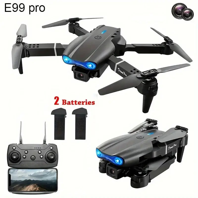 Drone With Dual Camera 2025 showing foldable design with remote and two batteries for enhanced aerial photography.