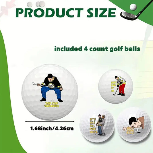 Funny golf balls gift set featuring 4 unique designs, each measuring 1.68 inches, perfect for golfers with a sense of humor.