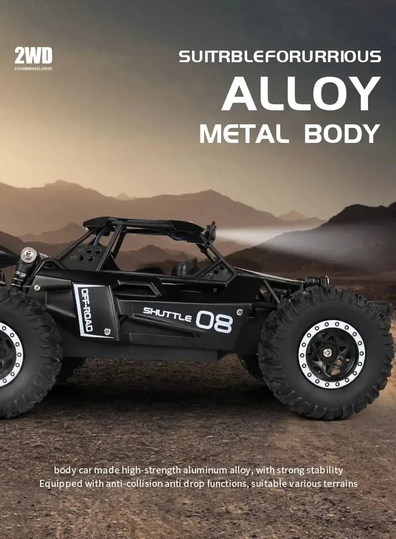 116 RC Car Remote Control Car with alloy metal body for durability and stability, suitable for various terrains and off-road use.