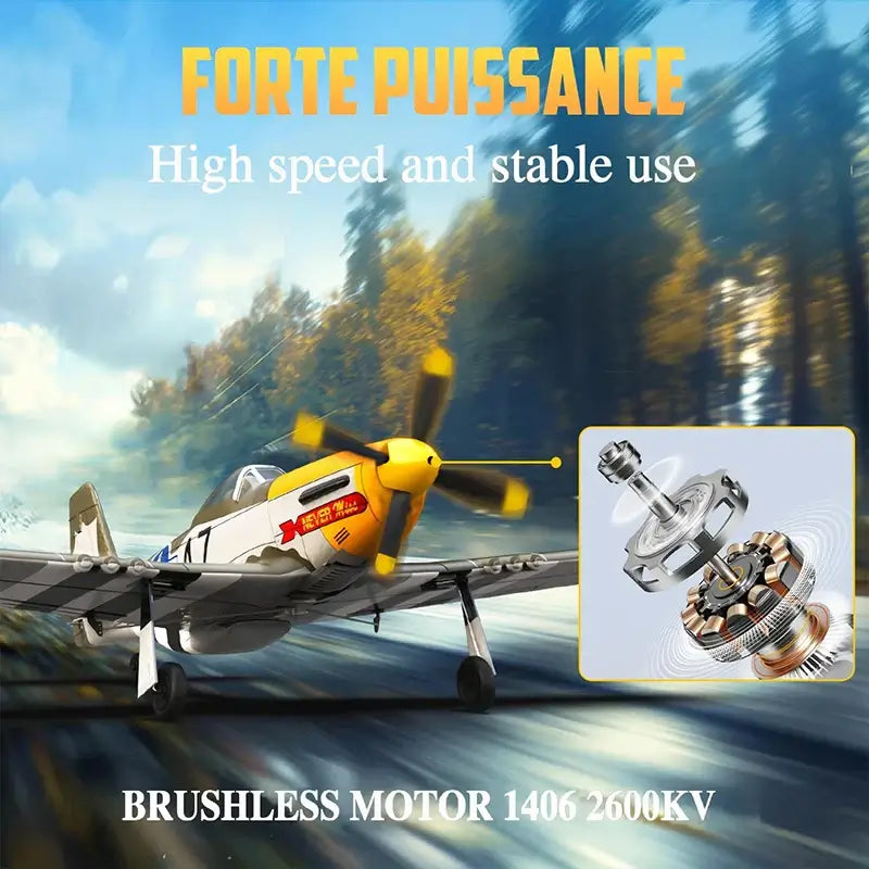 RC Airplane P51D Mustang RTF RC Plane 5CH 3D/6G Fixed-wingRC Airplane P51D Mustang RTF Experience authentic aerobatic flight with this 5-channel RC plane featuring dual flight modes—3D for aggressive maneuvers and 6G for stable, beginner-friendly control.