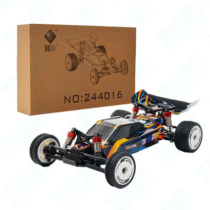 WLtoys high speed racing car 2WD 25KM/H shown with packaging, featuring a colorful design and off-road tires.