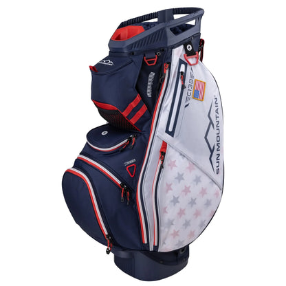 Men's C130 Lightweight Cart Golf Bag Sun Mountain in navy and white with star pattern, designed for golfers.