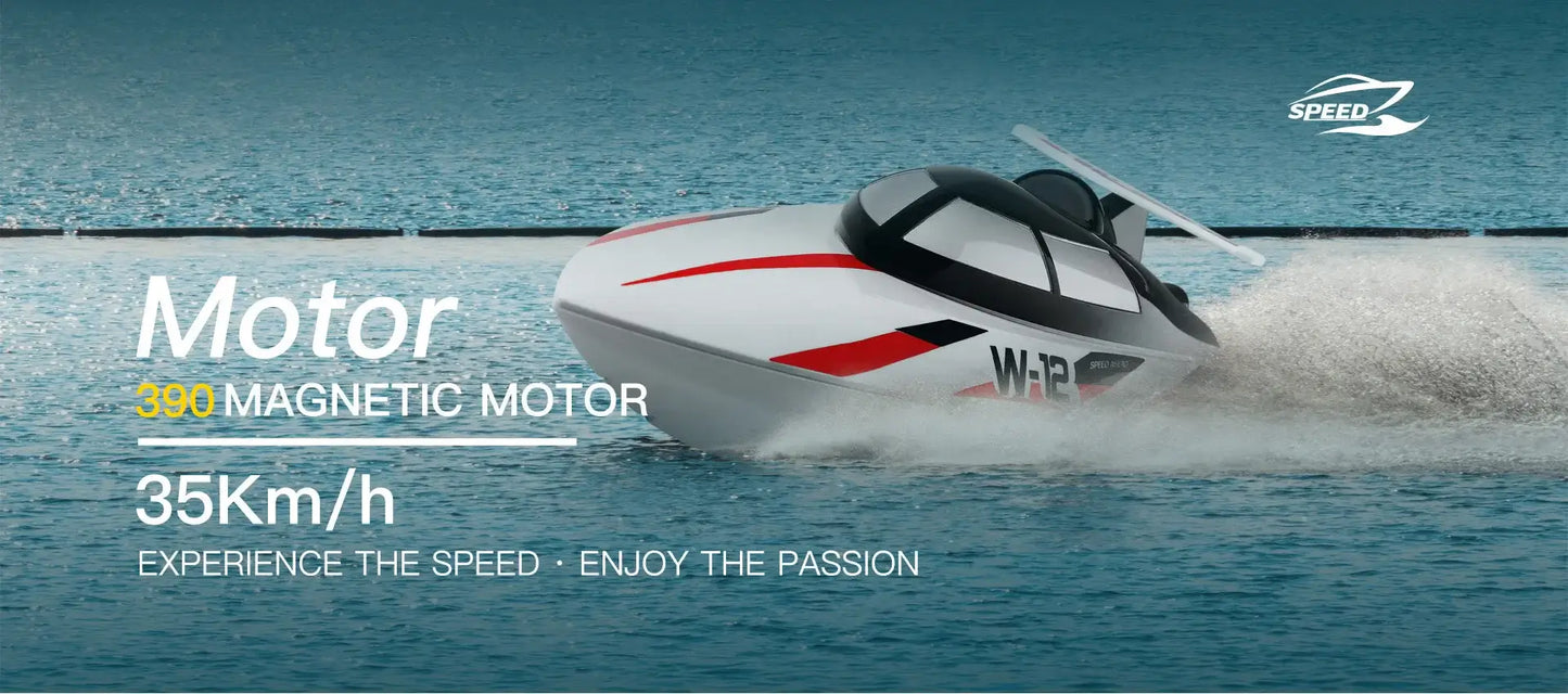 WLtoys 2.4G WL912-A RC Boat powered by a 390 magnetic motor, racing at 35km/h on water.
