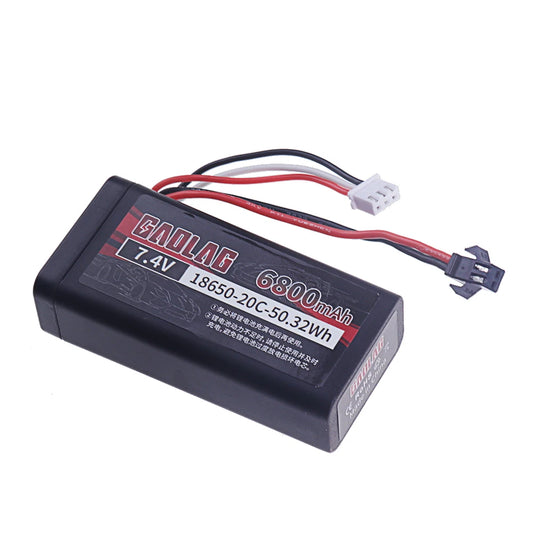 18650 Li-ion Battery 7.4V 6800mAh showcasing product specifications and available connectors.