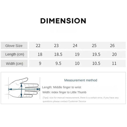 Size chart for Professional Golf Gloves Microfiber with measurements in cm for length and width.