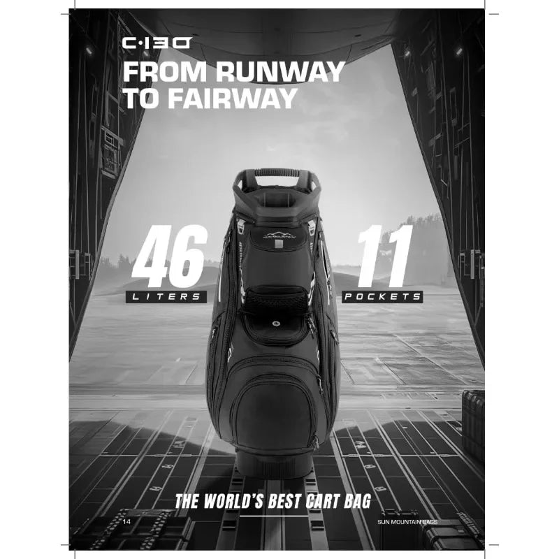 Men's C130 Lightweight Cart Golf Bag features 46 liters capacity and 11 pockets for optimal organization.