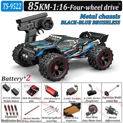 RC Car 80 Kilometers or 50 Kilometers with metal chassis and brushless motor, four-wheel drive, and remote control.