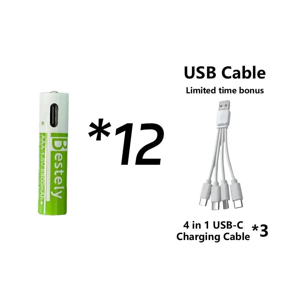 Rscrola AAA Rechargeable Battery 6800mAh with USB charging and 2000+ cycles for home energy use.
