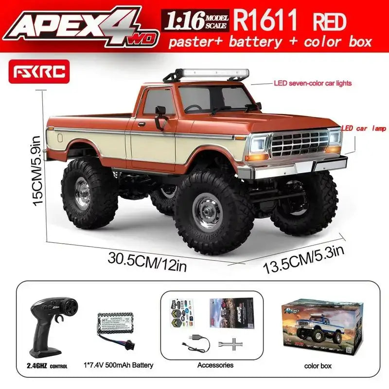 Rc Car Hb R1611 Rc 4x4 Off-Road Vehicle in red color with LED lights and accessories, 1:16 scale model.