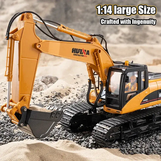 Huina 535 RC Excavator 1/14 large size model crafted with ingenuity in a realistic sand environment.