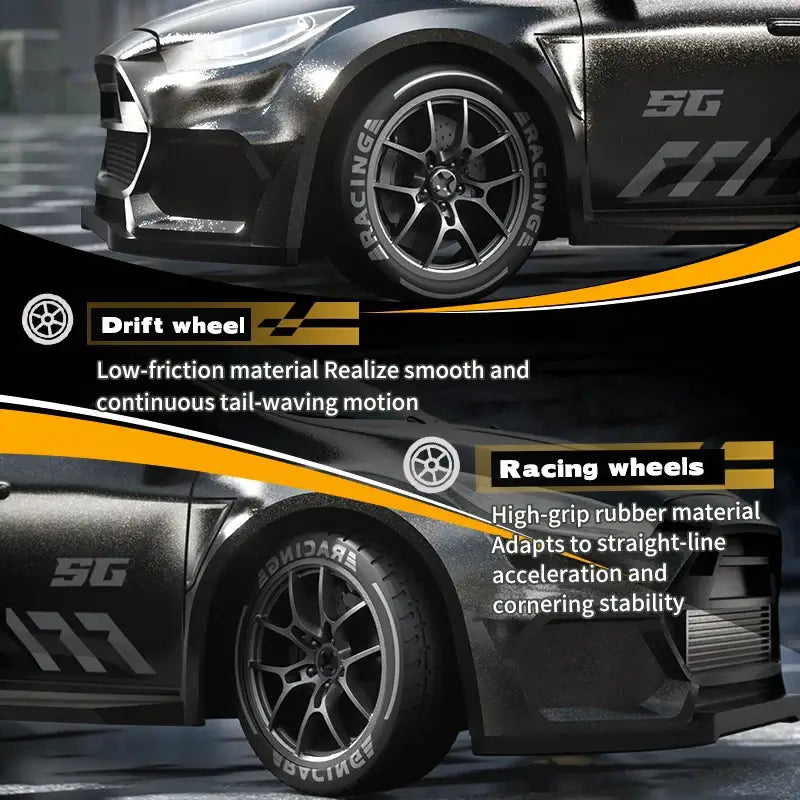 Image showcasing drift and racing wheels of Drifting Racing RC Car, highlighting features for smooth motion and stability.