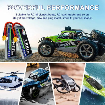RC Lipo Battery collection featuring 100% capacity, ideal for various RC applications like drones and cars.
