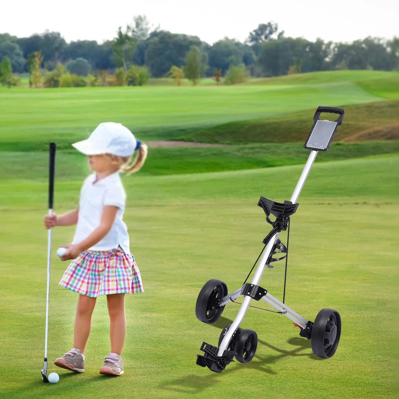 Sportsman Specialty Products Unisex Multi-functional 3-wheel Foldable Golf Push Cart Portable Lightweight