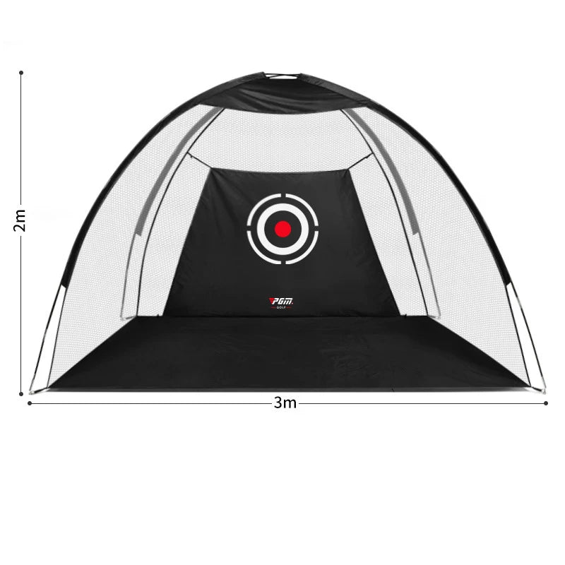 Indoor golf practice net cage measuring 2m by 3m, ideal for home golf training and practice.