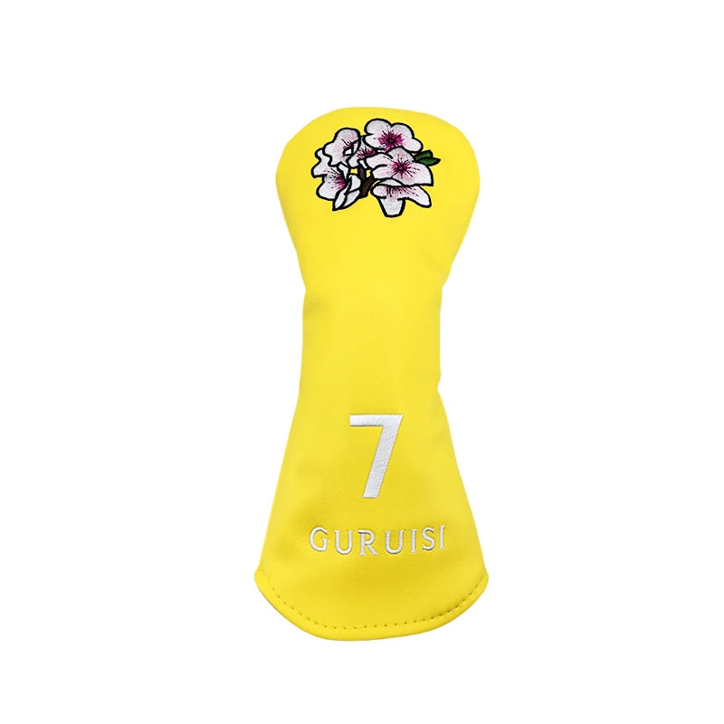 flower embroidery golf club head covers yellow driver cover with floral design and number 7