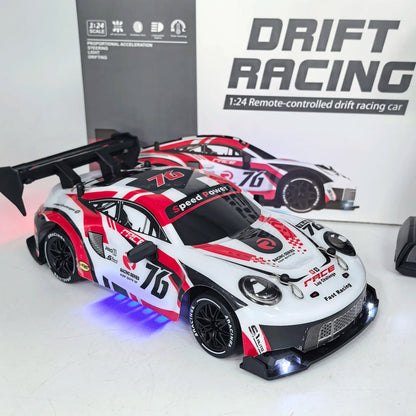 RC drift cars for kids showcasing a detailed 1:24 scale remote-controlled racing car with vibrant design.