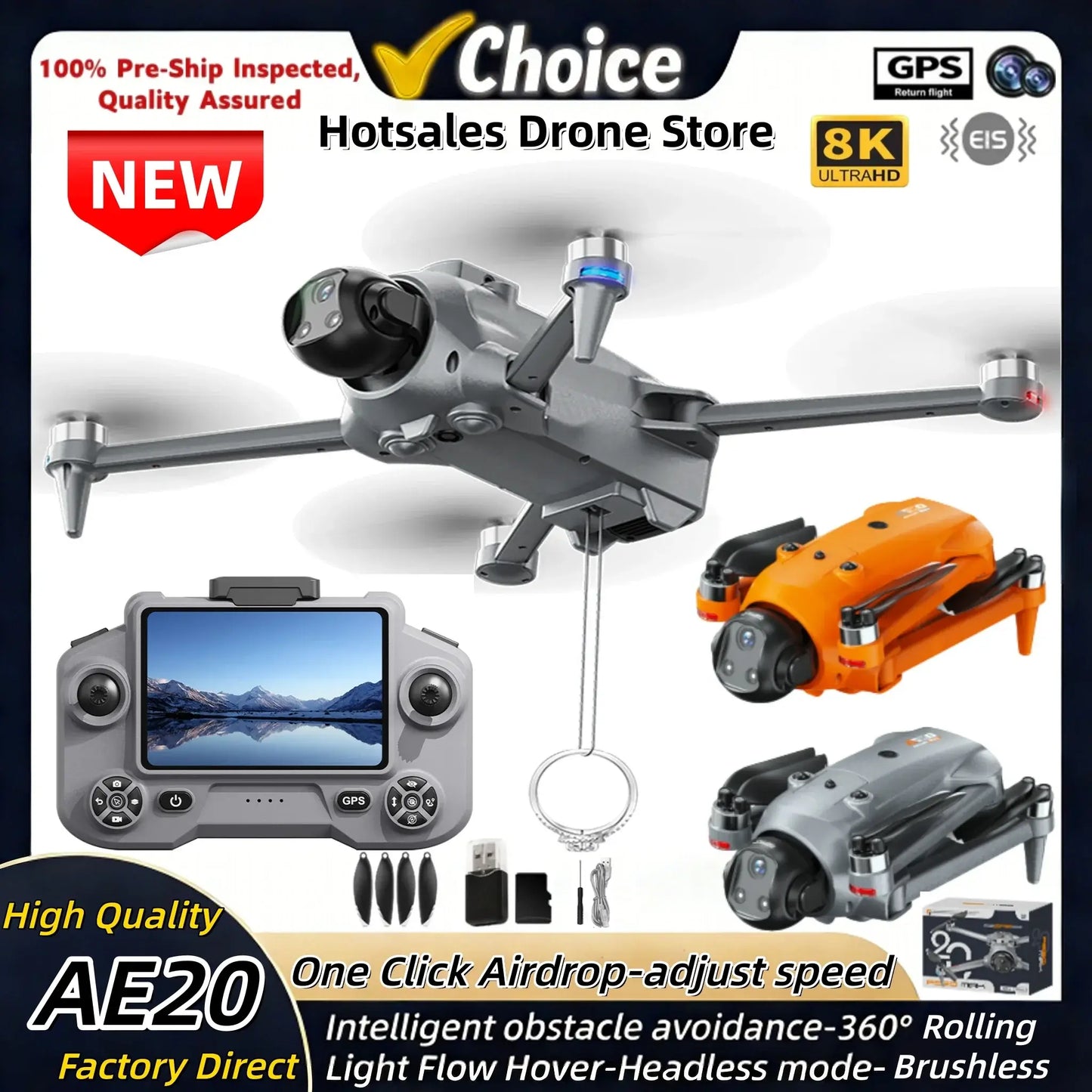 New Quality AE20 Drone - High-Tech Features & PerformanceSPECIFICATIONS Aerial Photography: Yes Aircraf Operating Frequency: 2.4 GHz Brand Name: LYZRC Camera Features: 720p HD Video Recording Camera Integration: Camera Included Camera Mount Type: 2-Axis G