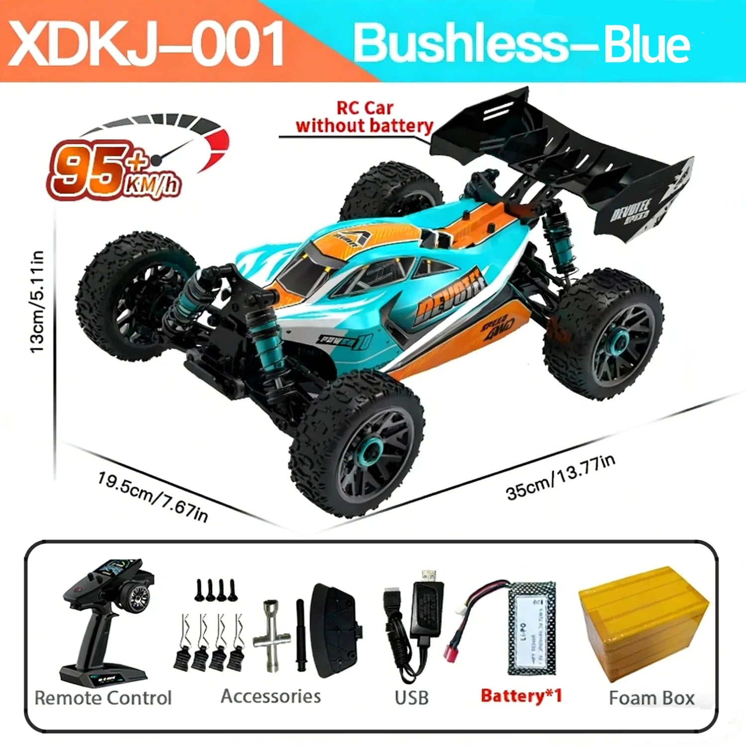 high speed 4WD RC cars XDKJ-001 in blue, featuring a powerful design and capabilities up to 95KM/H.
