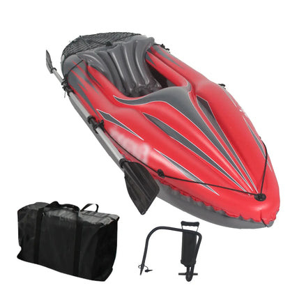 Inflatable Kayak Fishing Boat 1 Person Adult Red Canoe, with Paddles