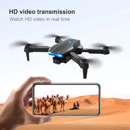 E88PRO MAX Foldable Drone demonstrating HD video transmission while controlling it via smartphone.