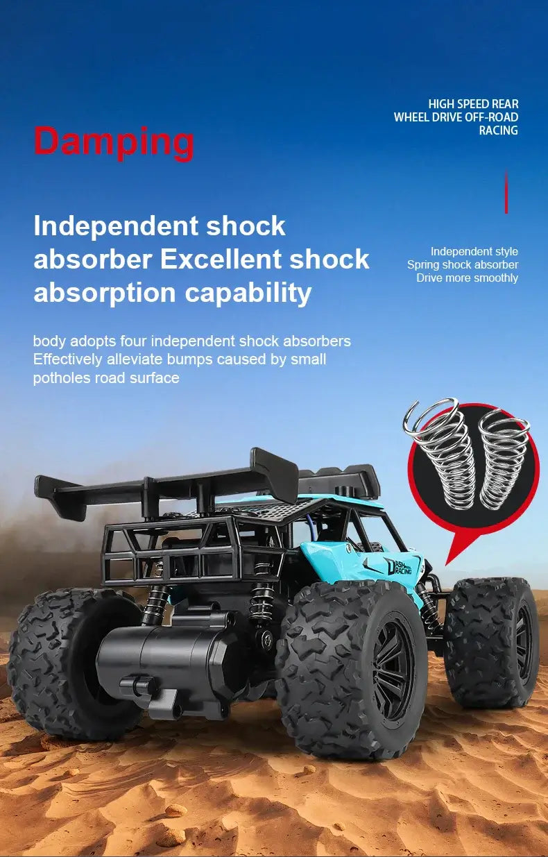 116 RC Car Remote Control Car showcasing independent shock absorbers for excellent damping and off-road performance.