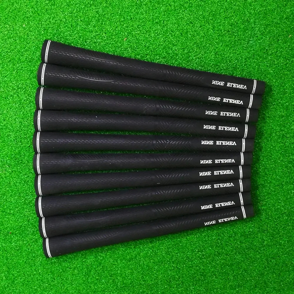 10 pcs Golf grips arranged on green turf, featuring rubber and anti-slip pattern for enhanced control.