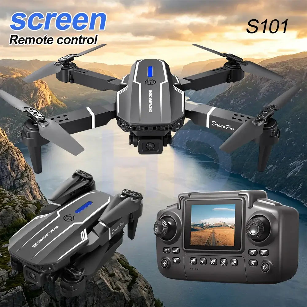 Foldable RC drone with dual camera S101 remote control featuring 4K HD aerial photography capabilities.