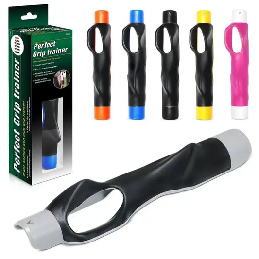 Golf grip trainer featuring multiple colors, designed for enhancing grip strength in golf club training.