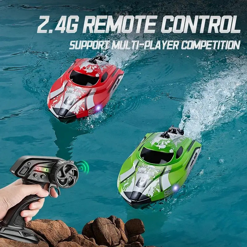 HJ820 RC Battery Boat 2.4Ghz 25km/h High-Speed Remote ControlExperience precision control on the water with the HJ820 RC Battery Boat, engineered for high-speed performance. This 2.4GHz remote control boat delivers impressive 25km/h speeds, making it idea