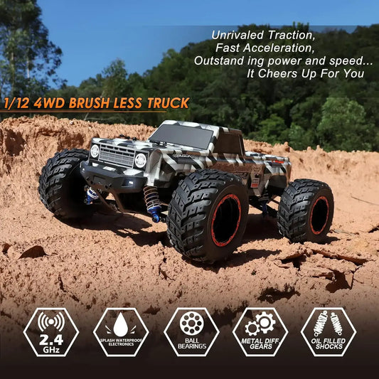 1/12 Scale Brushless RC Cars 903A, 4X4 Off-Road RC Monster Truck Sportsman Specialty Products