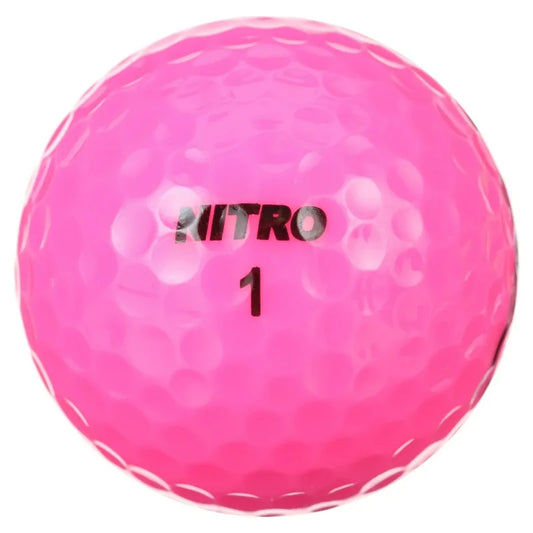 White Out Golf Balls in vibrant pink color, showcasing a detailed texture, ideal for golfers looking for visibility and style.