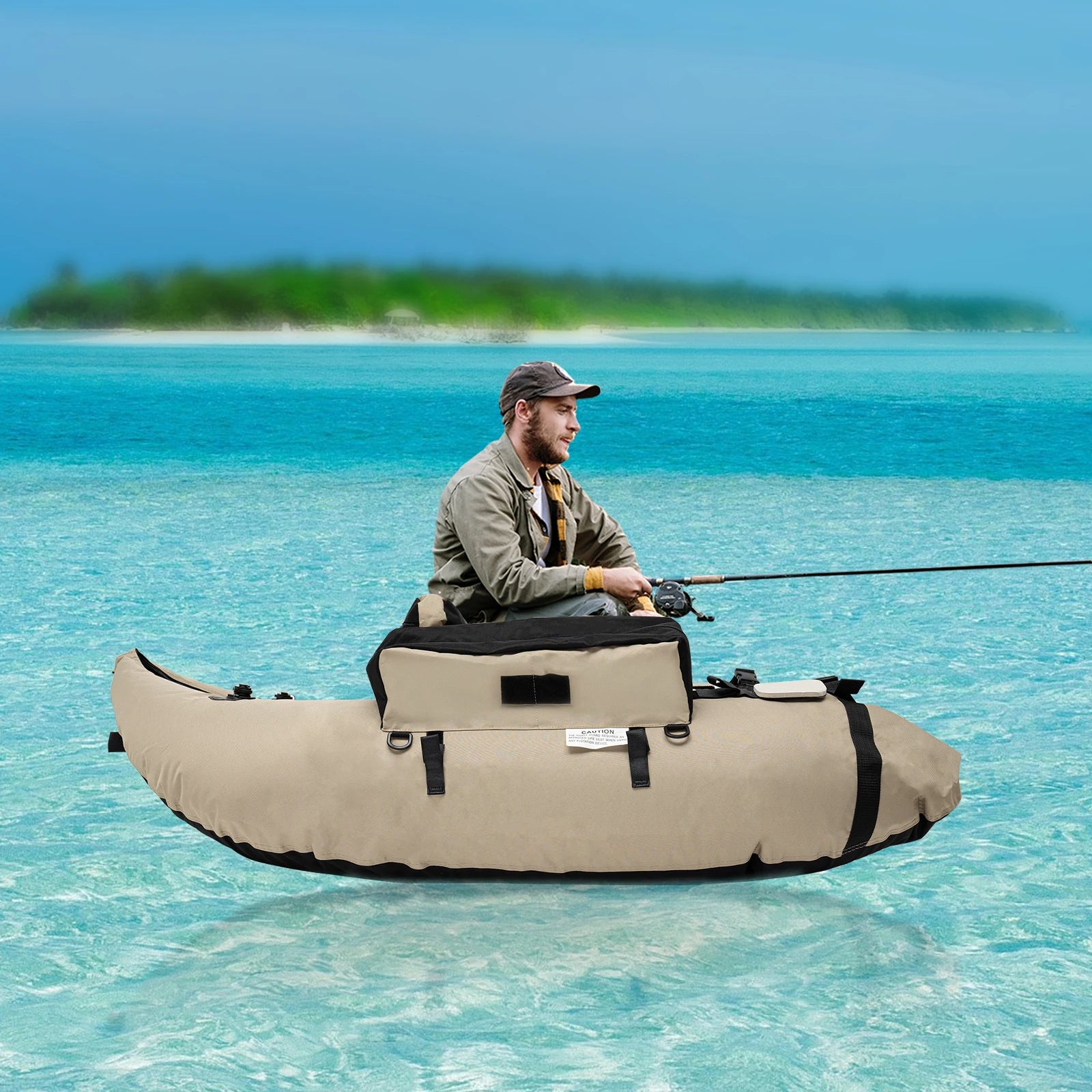Inflatable Fishing Boat Khaki Portable Fishing Raft