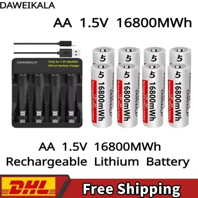 1.5V AA Lithium Battery with charger and rechargeable AA 1.5V 16800mWh Lithium batteries from DAWEIKALA