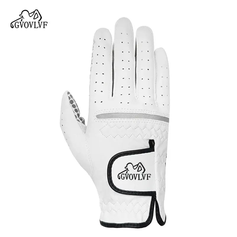 Golf Gloves Men's Leather White breathable glove by GVOVLVF, designed for men's comfort and performance.