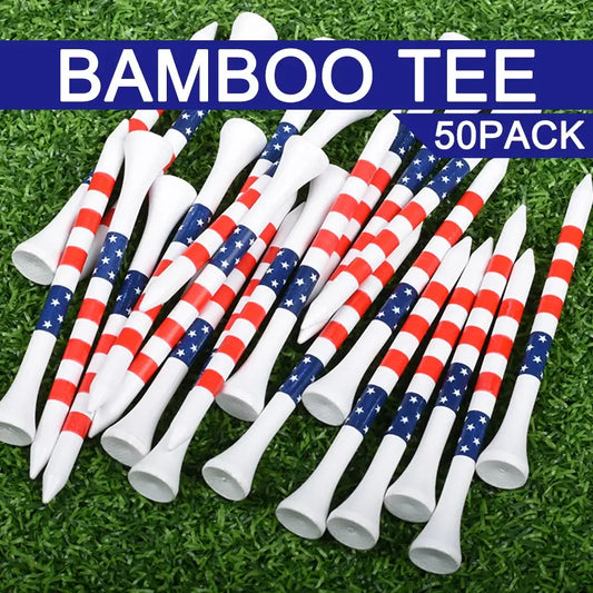 American flag bamboo golf tees 50pcs durable bamboo golf tees on grass.