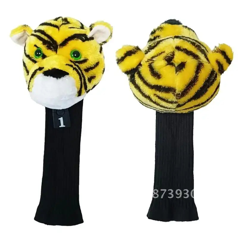 Cartoon Animal Golfing Club Cover featuring a plush tiger design with vibrant colors and detailed features.