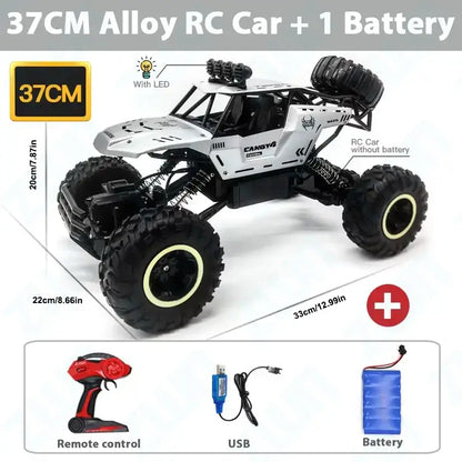 RC Car With Led Lights 37CM Alloy remote control car with battery, showcasing its design and features.
