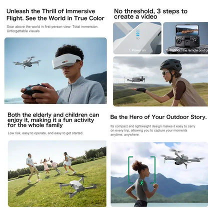 Aeri100 VR New Drone showcasing immersive flight experiences for families and easy video creation.