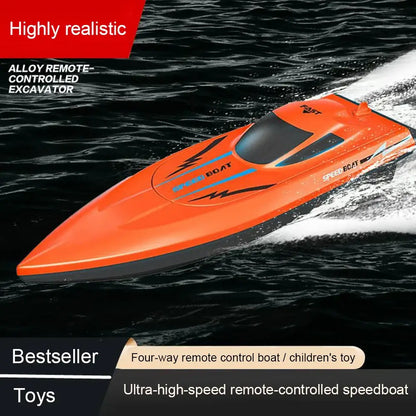 Remote Control Boat Submersible Children's High Speed in vibrant orange navigating water with high-speed performance.