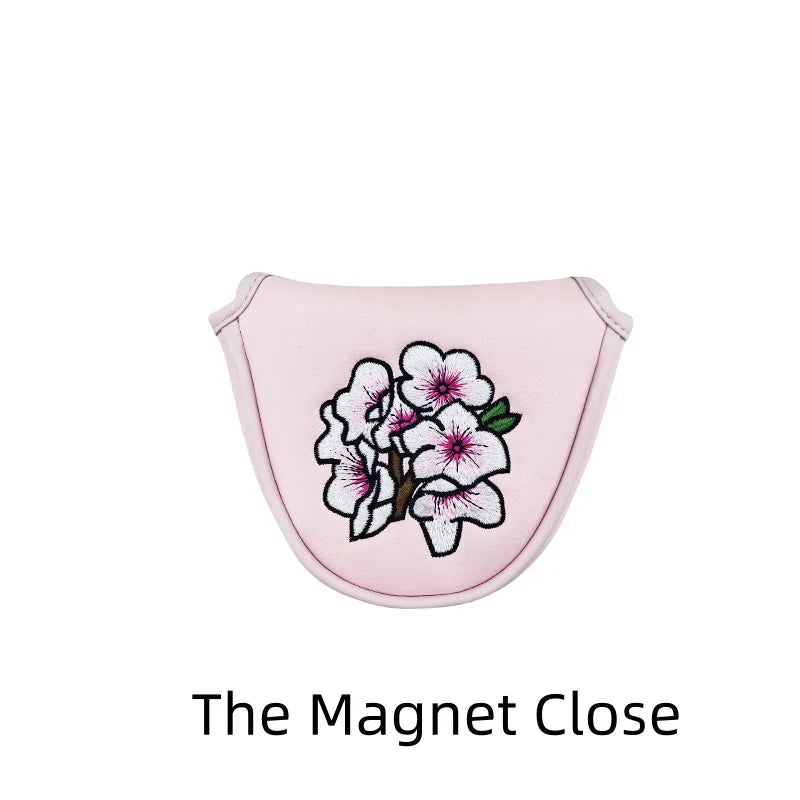 flower embroidery golf club head covers with pink floral design for drivers and fairway woods.