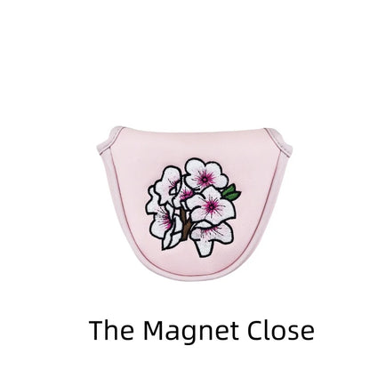 flower embroidery golf club head covers with pink floral design for drivers and fairway woods.